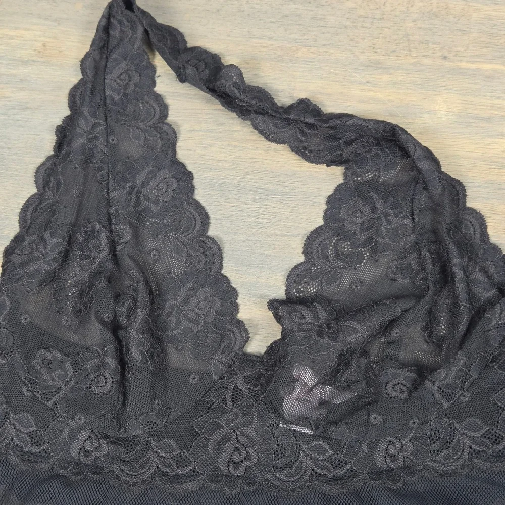 Victoria's Secret Black Lace Sheer Mesh Halter Babydoll Lingerie M Y2K 2005